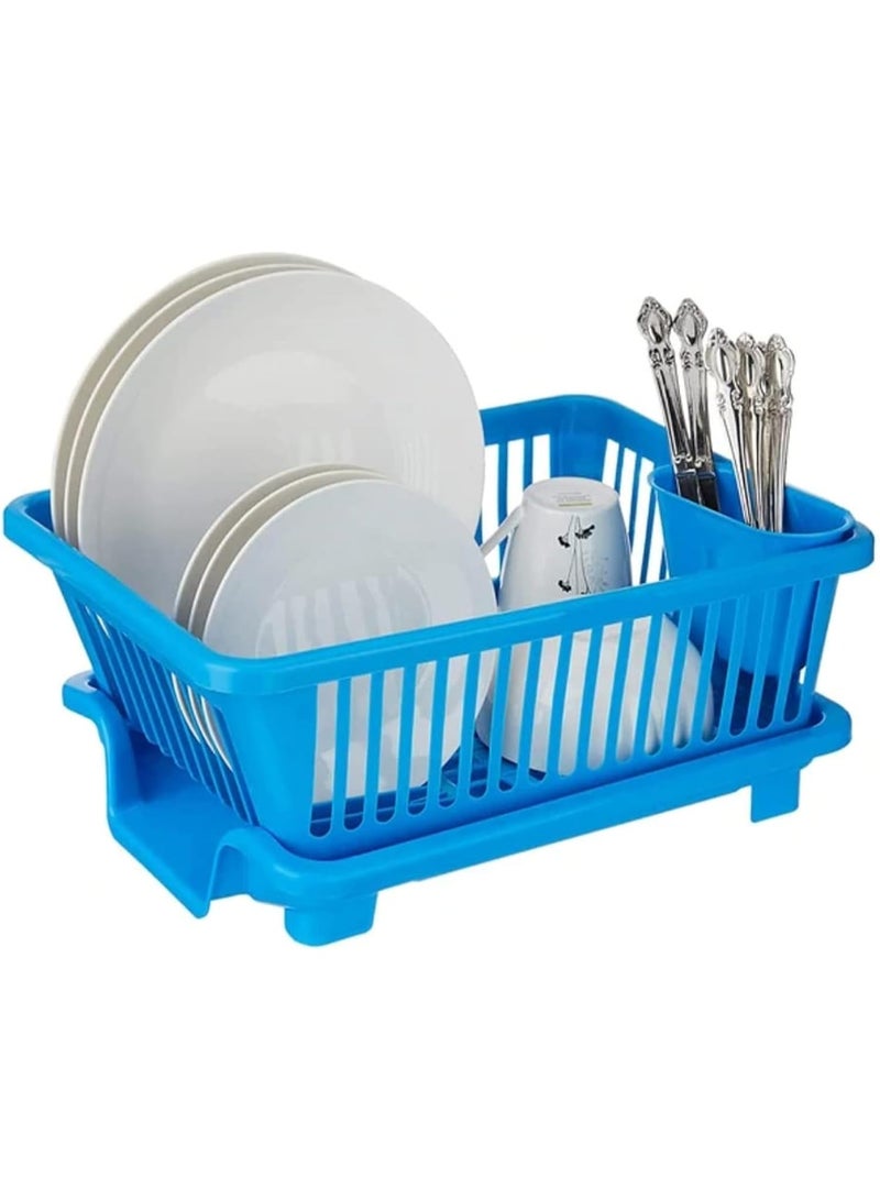 Dunekart 3-in-1 Kitchen Dish Rack Organizer, Compact Drainer with Washing Basket, Space Saving Drying Stand for Small Kitchens Sink Counter - Blue - Image 1